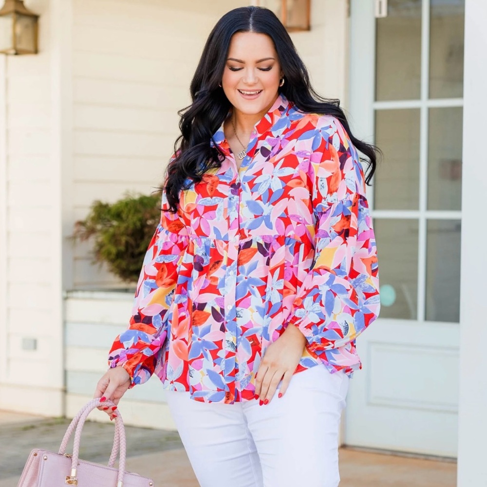 Vibrant Multicolor Button Down Shirt - image 1